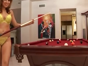 Seductively Playing Pool In Lingerie Helps The Brunette Seduce Her Man And Initiate Anal Sex